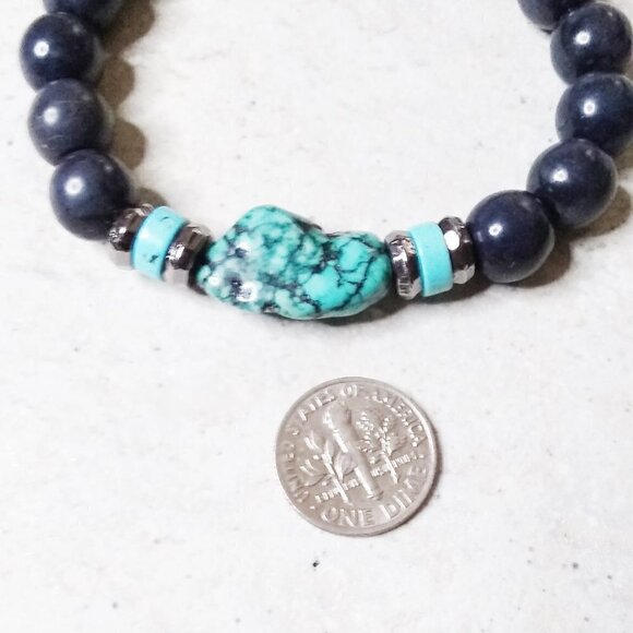 Turquoise Magnesite & Chunky Beads! Rustic SouthWestern Vibes Beaded Bracelet #3 - Picture 7 of 8